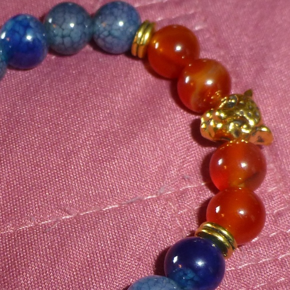 Gold Leopard Head Stone Bead Stretch Bracelet New - Picture 3 of 8